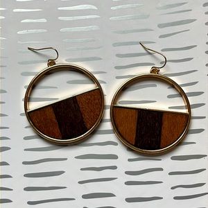 Beautiful boho wooden half circle pendant gold earrings
